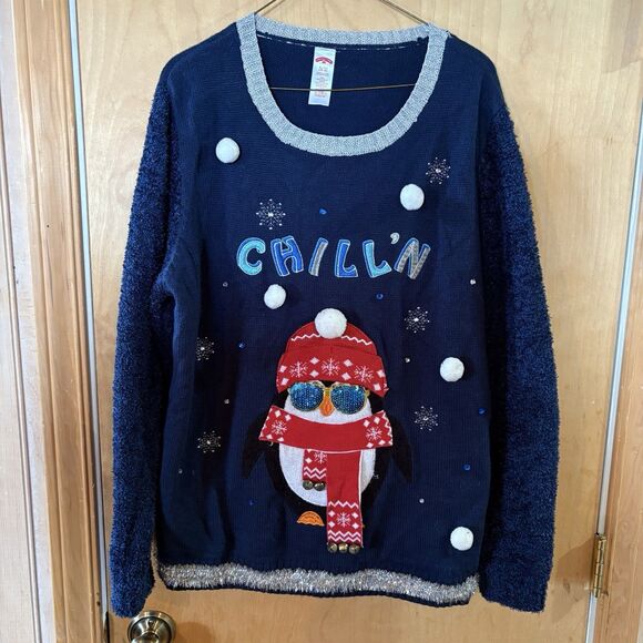 Holiday Time Woman's Penguin "Chill'n" Light-Up Ugly Christmas Sweater Size XL - Picture 2 of 6